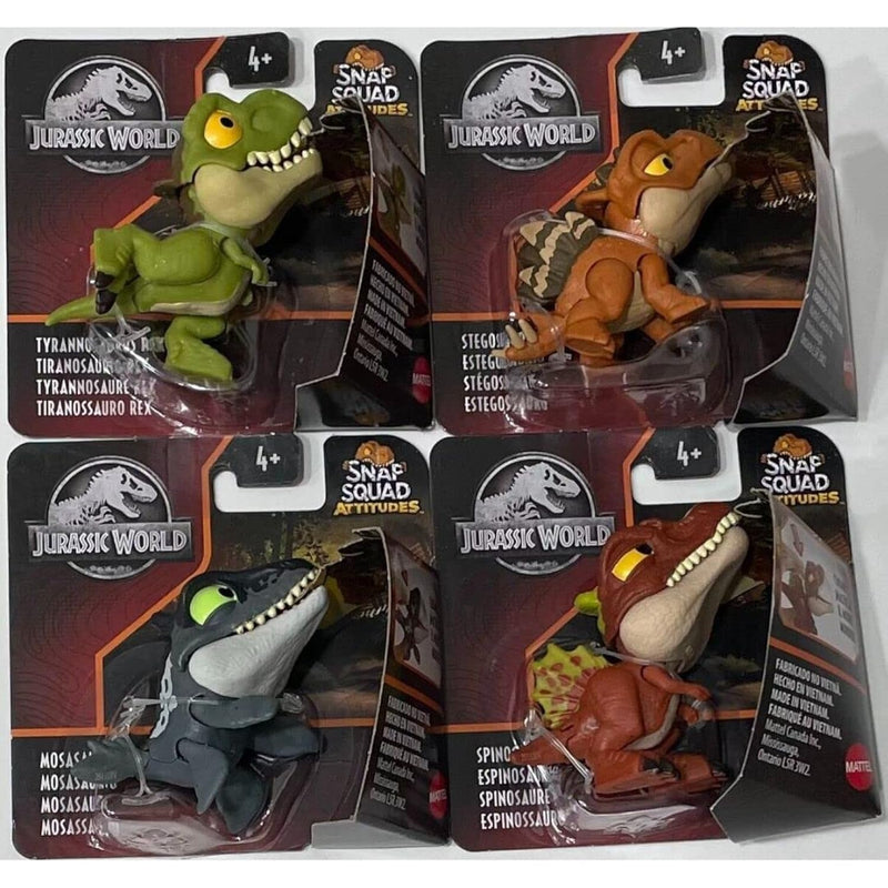 2022 Snap Squad Attitudes Set Of 4 Figures (Tyrannosaurus Rex, Spinosaurus, Mo