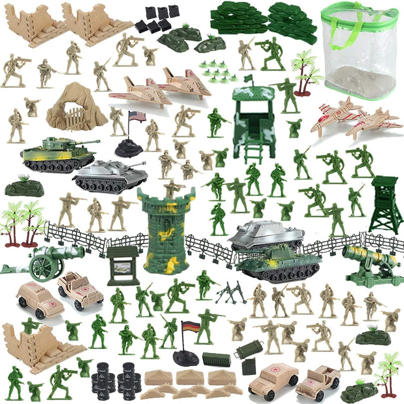 150 Piece Military Figures And Accessories Toy Army Soldiers In 2 Colors, 14 D