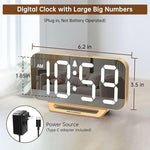 Slim Digital Mirror Clock, Aesthetic Alarm Clock for Desk - Plug in Electric Clock Big LED Modern Decorative Small Table Clock for Office Living Room, Battery Backup, 6 Dimmers (Gold)