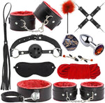 BDSM Kit Sex Bondage Restraints - 12PCS Bondage Sets Anal Plug Adult Games Sex Toys for Men Women Couples Red