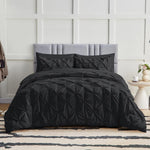 Full Comforter Set - 7 Pieces Comforters Full Size Black, Pintuck Bed In A Bag Pinch Pleat Bedding Sets With All Season Comforter, Flat Sheet, Fitted Sheet And Pillowcases & Shams