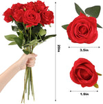 15pcs Artificial Roses with Stems Red Roses Valentine's Artificial Flowers Decorations for Mothers Day Bridal Bouquet Wedding Party Home Decor (Red)