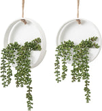 Artificial Succulents Hanging Plants 2pcs Fake String of Pearls in Pot with Lanyard for Indoor Outdoor Wall Boho Wall Decor