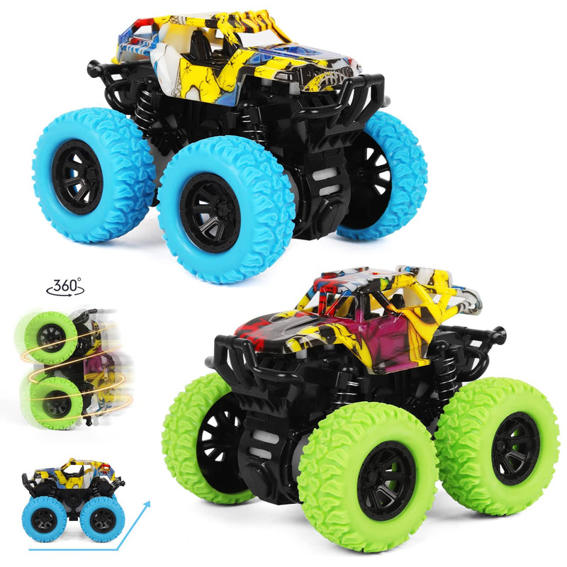 M SANMERSEN 2 Pack 360° Rotating Monster Truck Toys for 3-5 Year Old Boys a