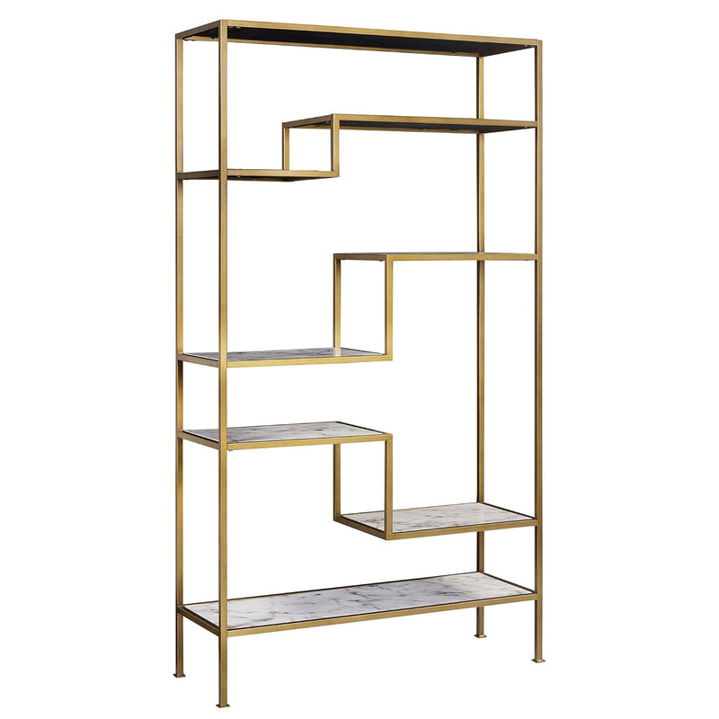 Marmo Faux Marble Top Metal Frames 5 Tier Modern Bookcase Display Rack Accent Fu