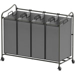 4-Bag Heavy Duty Laundry Sorter Rolling Cart, Dark Grey