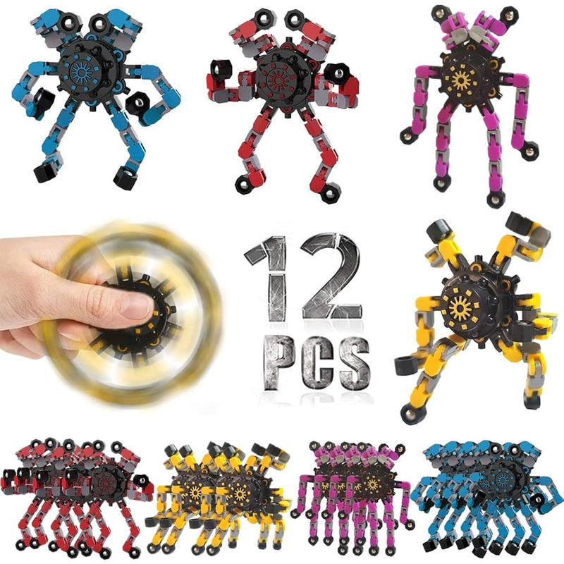 12 Pcs Deformable Robot Fidget Spinners Toys For Party Favor, Transformable Fi