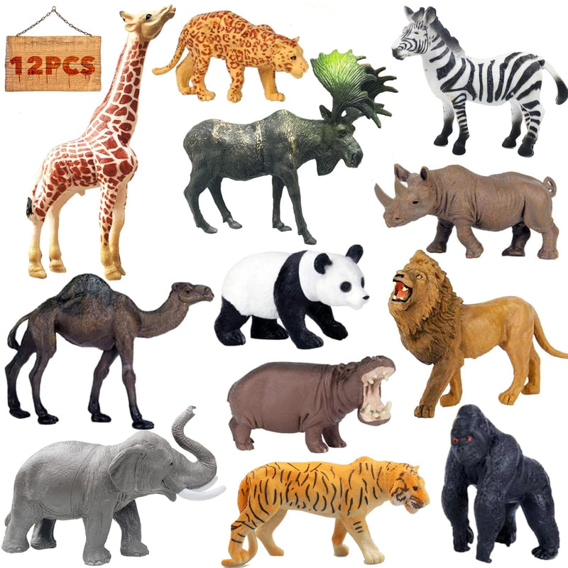 12 Pcs Realistic Jungle Animal Figurines, Safari Animals Figures Toys Cake