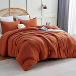 Terracotta Comforter Set Queen Size, 3 Pieces Solid Burnt Orange Breathable Quilted Style Bedding Sets, Rust Luxury Fluffy Soft Microfiber Comforter for All Season(1 Comforter & 2 Pillowcases)