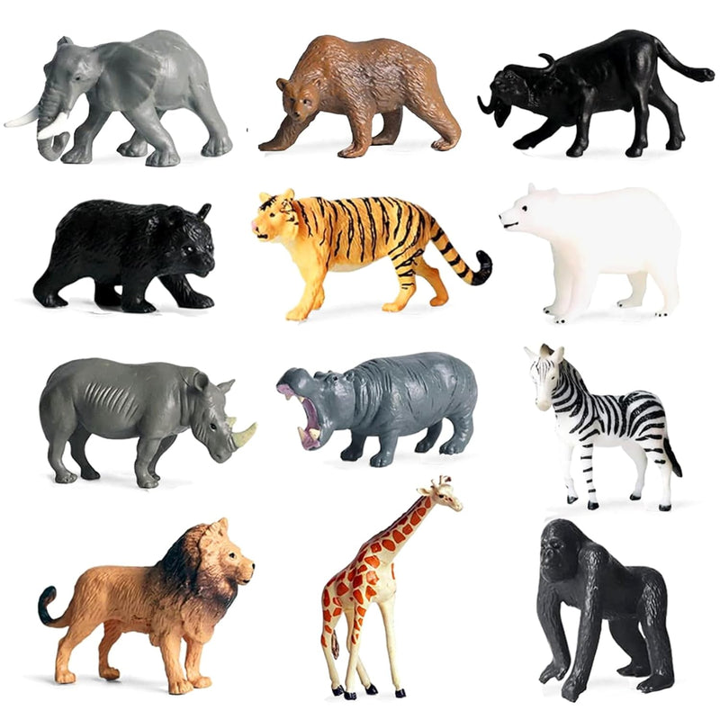 12 Pcs Mini Safari Animals Figures Toys, Realistic Jungle Zoo Animal Figuri