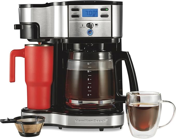 2-Way 12 Cup Programmable Drip Coffee Maker & Single Serve Machine, Glass Carafe, Auto Pause and Pour, Black