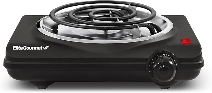 Countertop Single Coiled Burner Electric Hot Plate, Temperature Control, Indicator Light, Easy to Clean, Black