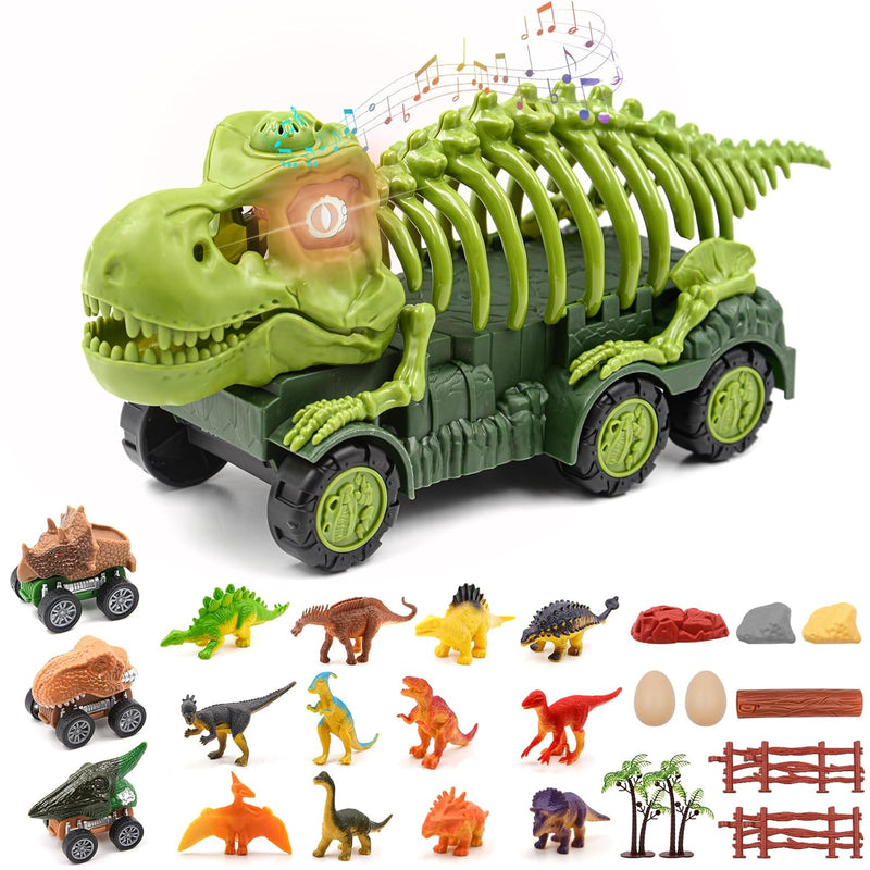 Dinosaur Toys For Kids With Roar & Light, Dinosaur Truck Play Set, Includes 12