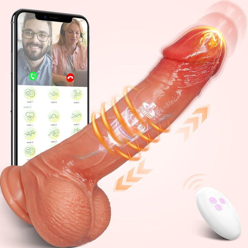 Thrusting Dildo Vibrator For Women, 3 In 1 Realistic Vibrating Dildos With 3 Thrusting & 6 Vibrating Modes, App & Remote Control Adult Sex Toys For Sex Pleasure, Flesh