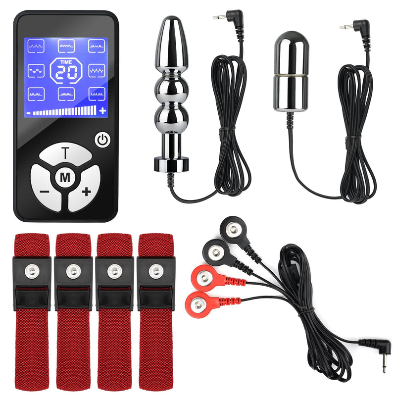 Electric Anal Plugs Adult Sex Toys And Penis Rings, 25-26Mm Analplug Training Sets Remote Control For Nerve Stimulation With Adjustable Electro Sex Cock Rings And 2Pcs Black Wires