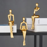 Gold Statue Home Decorations for Living Room,Shelf Decor Modern Bookshelf Decor Figurines Desk Sculpture Table Decor 3 Piece