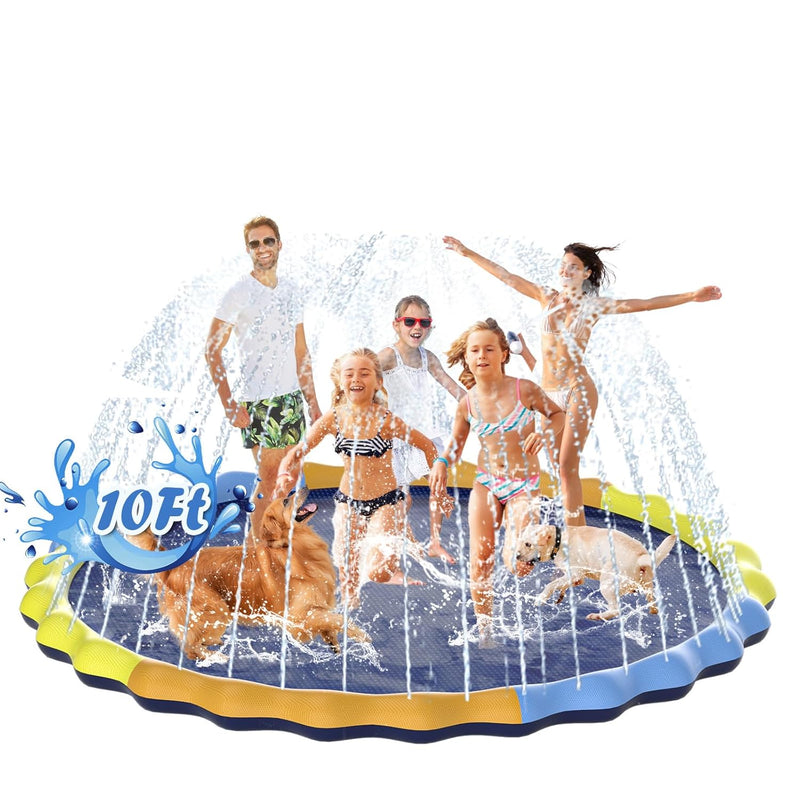 120" Large Splash Pad For Dog And Kids, 10Ft Non Slip Sprinkler Mat 1Mm Thi