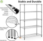 MZG Steel Heavy Duty 5-Tier Utility Shelving Unit Steel Organizer Wire Rack for Home,Kitchen,Office,Chrome (13.7" D x 23.6" W x 62.4" H)