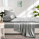 Silk Satin Sheets, 4-Piece Queen Size Satin Bed Sheet Set With Deep Pockets, Cooling Soft And Hypoallergenic Satin Sheets Queen - Light Gray