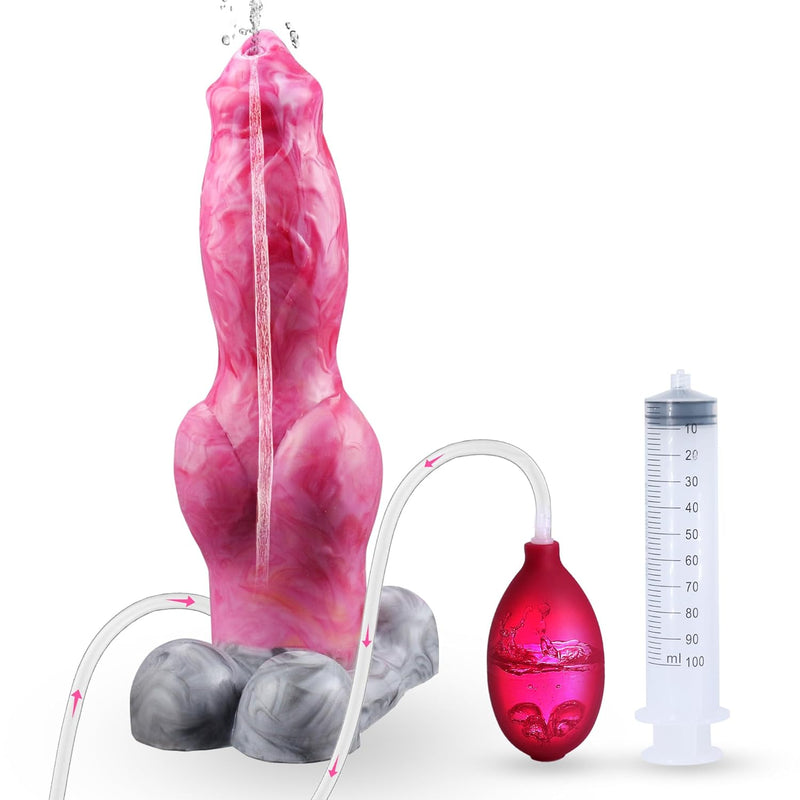 Realistic Huge Squirting Dog Dildo 9 Inch Suction Cup Dildo With Knot, Big Pink Silicone Thick Dragon Dildo Anal Toy For Women And Men