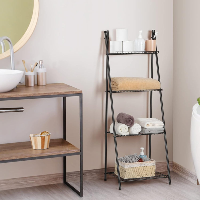 Bathroom Standing Shelf Bathroom Towel Storage 4 Tier Blanket Ladder Shelf Bathr