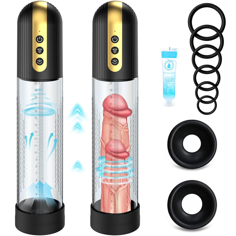 Electric Penis Vacuum Pump For Men - Adult Sex Toys Cock Enlarger With 4 Suction Intensities & 6 Penis Rings, High-Vacuum Air Pressure Penis Enlargement Extend Pump For Bigger Stronger Harder Erection