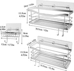 Shower Caddy 3 Pack-Shower Organizer Shelves Rack Rustproof SUS304 Stainless Steel for Bathroom Storage&Kitchen-No Drilling Adhesive Shower Caddy Shelf with 4 Hooks Suction Cup-Silver