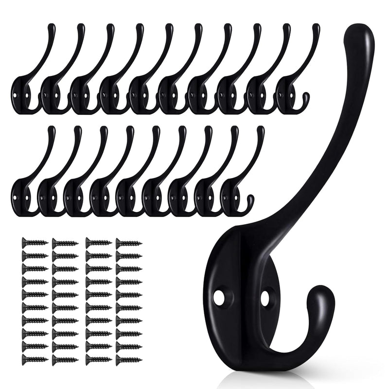 20 Pack Black Wall Hooks For Hanging, Metal Coat Hooks Wall Mounted, Retro Doubl