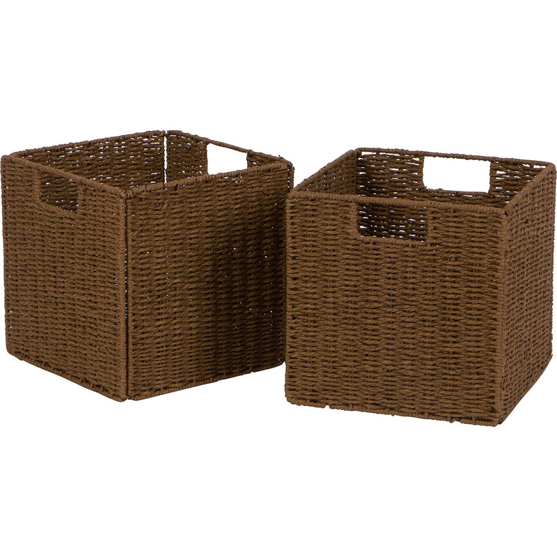 10.5" Woven Storage Cube Basket Bin With Iron Wire Frame - Set Of 2