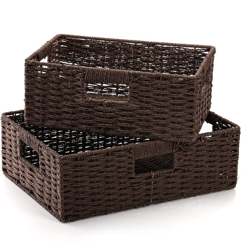 2 Pack Wicker Basket For Shelves, Kraft Paper Rope Woven Shelf Basket Farmhouse