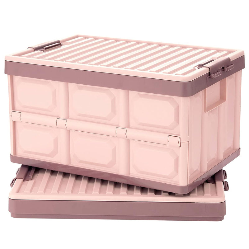 Pink Collapsible Storage Bins With Lids 2-Pack, Folding Plastic Stackable Utilit