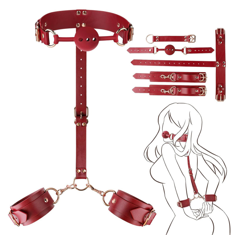 Bdsm Bondage Restraints Set, 5 Pcs Bed Sm Kit With Adjustable Handcuffs Collar, Breathable Ball Gag, Detachable Adult Sex Toys, Bondage Gear & Accessories For Women Couples Beginners And Experienced