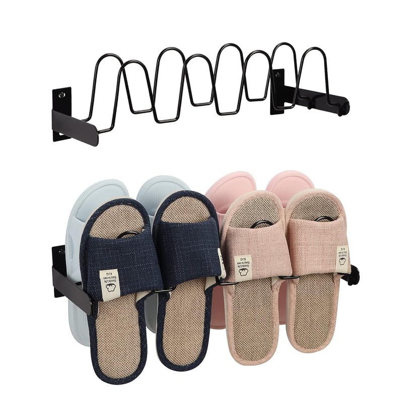 Wall Mounted Shoe Rack Organizer 8 Pairs Sandals Slippers, Set Of 2 Black Metal