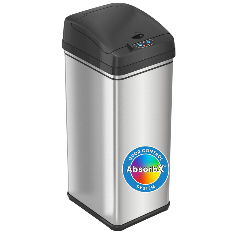 13 Gallon Stainless Steel Kitchen Trash Can With Absorbx Odor Filter System, Pow