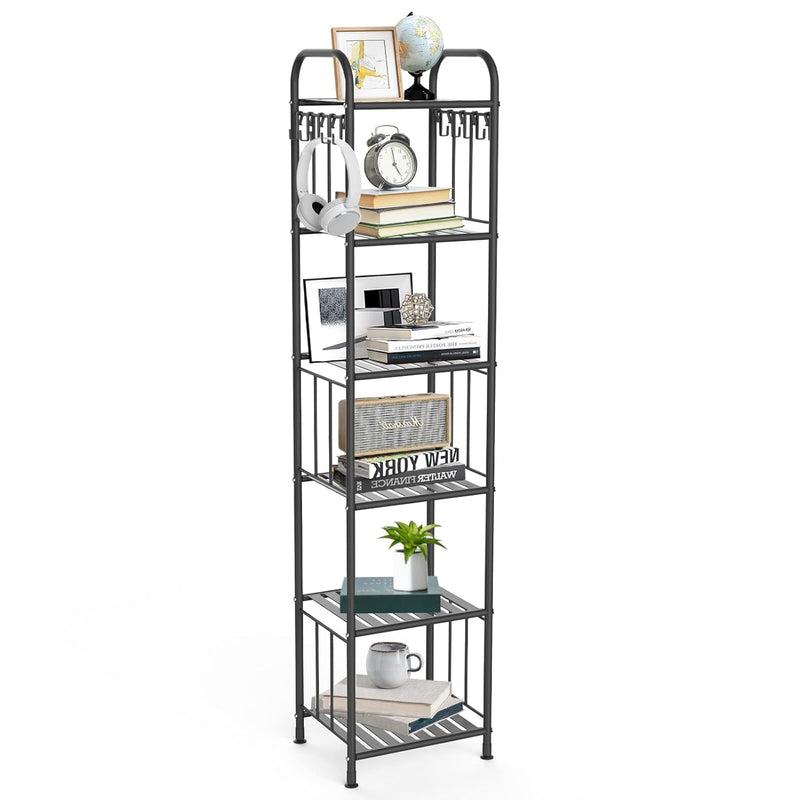 6 Tier Narrow Metal Bathroom Towel Storage Shelving Unit With 10Pcs S Hooks, Fre