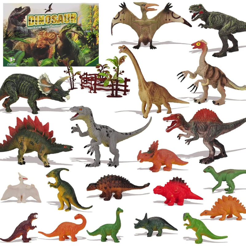 27 Pack: Realistic Dinosaur Toy Figures Set, 3 7 Inch, Large Action Educati