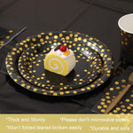 Round Disposable Paper Plates for All Occasions Golden Dots Paper Plates - 100 Pack - 50 x 9" and 50 x 7" Dinner Plates, Foil Polka Dots Disposable Paper Plates Black and Gold Party Supplies Plates