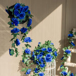 2 Pack (16FT) Artificial Rose Vine Fake Flowers Garland Hanging Silk Rose Ivy Plants Vine for Wedding Arch Party Garden Home Bedroom Office Wall Aesthetic Art Décor (Royal Blue)