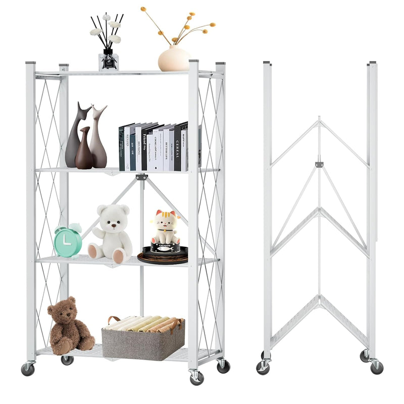 4 Tier Foldable Storage Shelf With Wheels, Heavy Duty Garage Shelving Unit Loads