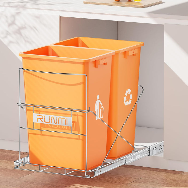 Double 37 Quart Pull Out Trash Can Under Cabinet, Under Sink Trash Can Rack, 70