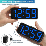 Small Digital Alarm Clock Plug in for Bedrooms Bedside, Tiny Electric Clock Large Big Numbers Display with Battery Backup for Desk Table, 6 Dimmers, 5 Adjustable Alarm Volumes (Blue)