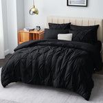 Full Comforter Set - 7 Pieces Comforters Full Size Black, Pintuck Bed In A Bag Pinch Pleat Bedding Sets With All Season Comforter, Flat Sheet, Fitted Sheet And Pillowcases & Shams