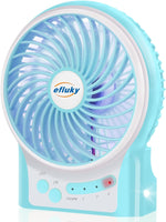 3 Speeds Mini Desk Fan, Rechargeable Battery Operated Fan with LED Light, Portable USB Fan Quiet for Home, Office, Travel, Camping, Outdoor, Indoor Fan, 4.9-Inch, Blue