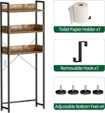 Over-The-Toilet Storage, 3 Tier Bathroom Organizer Shelf, Freestanding Space Saver with Toilet Paper Holder, Multifunctional Over The Toilet Rack, Vintage