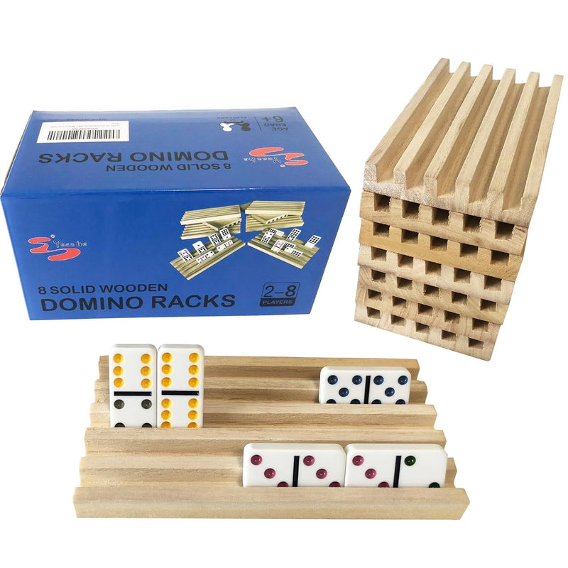 Yuanhe Domino Holder Trays Rack - Set of 8 Wooden Tiles Stand Holders for M