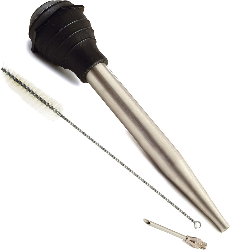 Deluxe Stainless Steel Baster with Injector and Cleaning Brush 11" x 2" x 2"