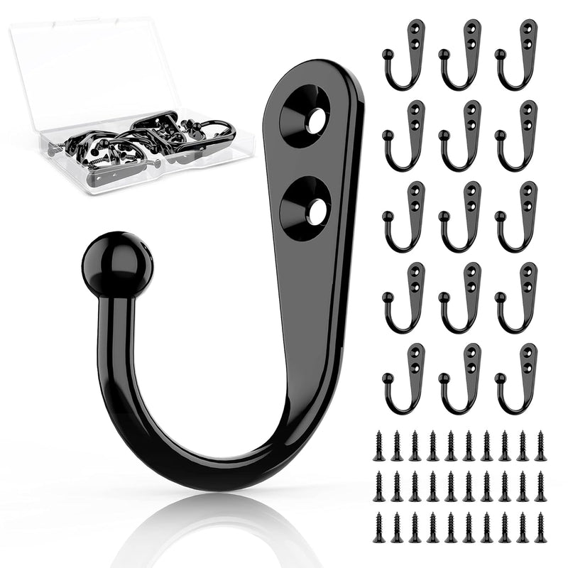 15 Pcs Black Wall Mounted Coat Hooks, Hanger Hook With 30 Pieces Screws For Hang