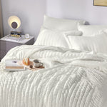 California King Seersucker Comforter Set With Sheets Ivory Bed In A Bag 7-Pieces Cal King All Season Bedding Sets With Comforter, Pillow Sham, Flat Sheet, Fitted Sheet, Pillowcase