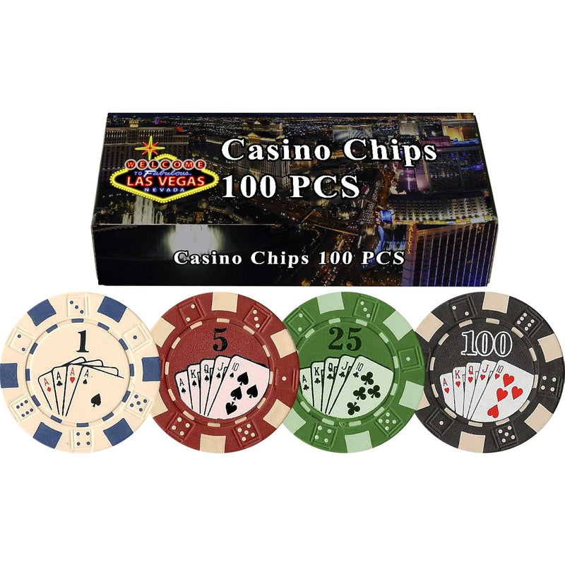 100 11.5 Gram Poker Chips In Las Vegas Gift Box