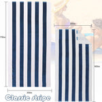 Cotton Oversized 35"x70" Cabana Stripe Beach Towel, Super Absorbent Soft Plush Pool Towel, Bath Towel (Dark Navy)